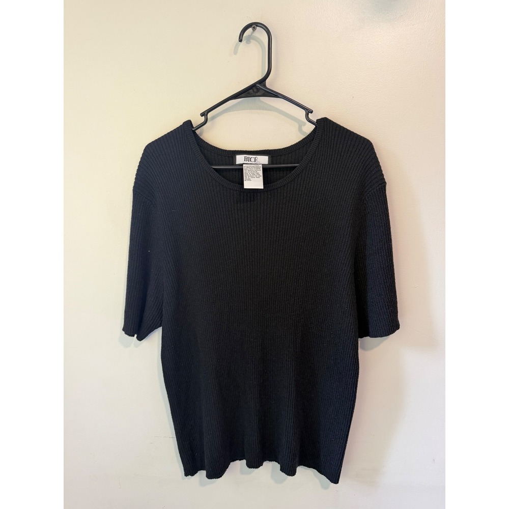 Bice Womens Black Ribbed Short Sleeve Knit Sweater Scoop Neck XL F93311